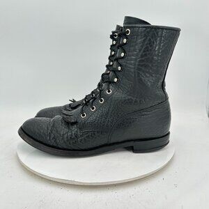 Justin 522 Bullhide Men 10 B Pebbled Black Leather Tassel Western Lacer Boot